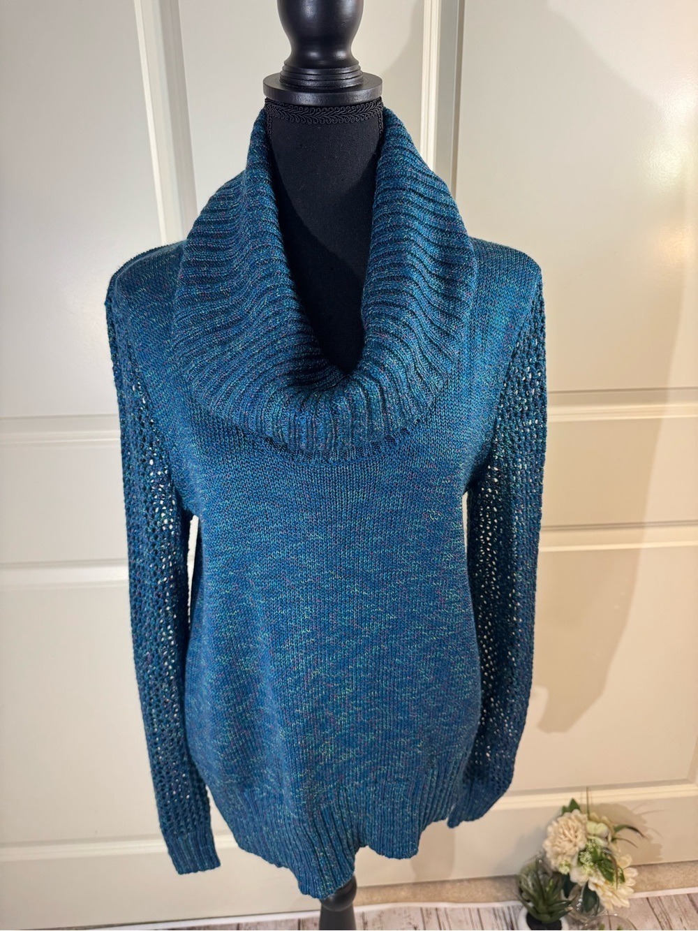 By Design Marled Teal Blue Cowl Neck Sweater Large